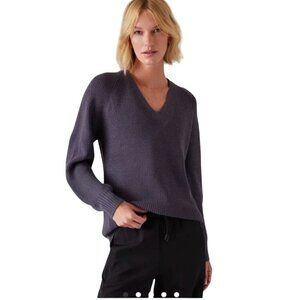 Athleta Hanover Refined V Neck Sweater Merino Wool Blend Dusk Violet Size S